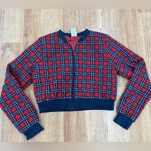 Girls Plaid Zip Up Sweater Jacket